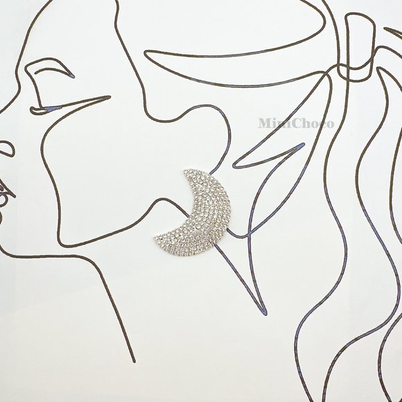 Crescent Moon Rhinestone Stud Earrings - Picture 9 of 9